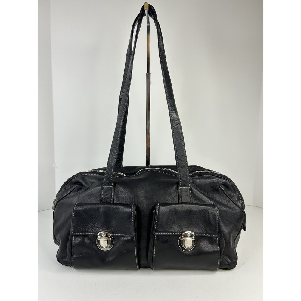 Perlina New York Multi Pocket Utility Cargo Satchel Purse Bag Leather Y2K Medium